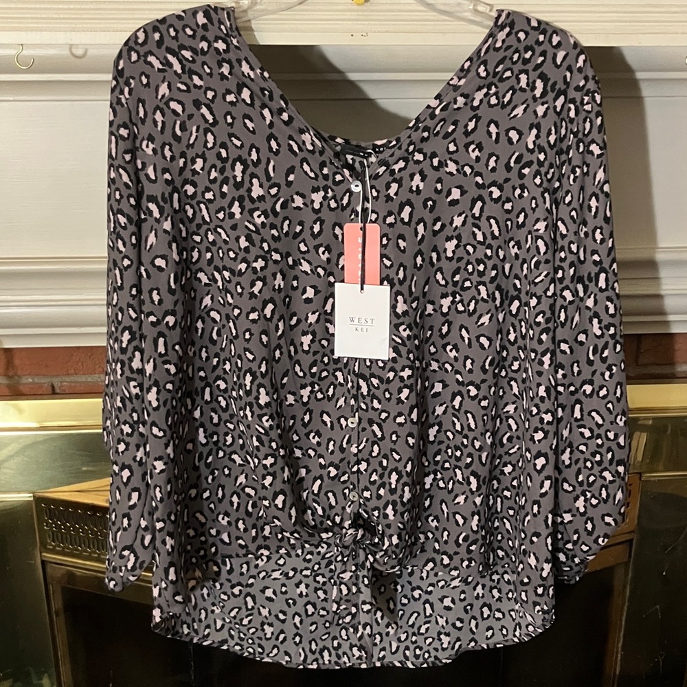 West Kei Black and Pink Leopard Print Blouse